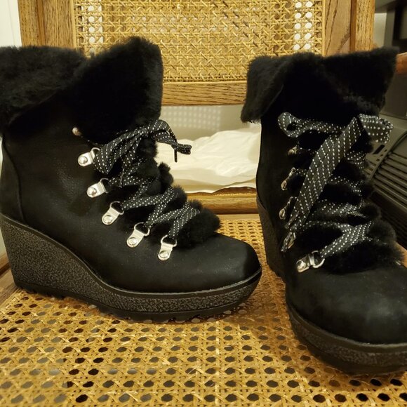 JCrew Women's Nordic Wedge Winter Boots Fur Chunky Black sz 6 M Style K290 - Picture 8 of 8